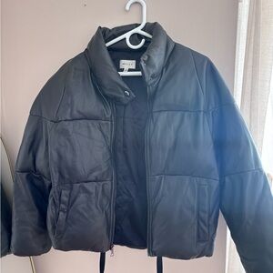Milly | Cropped Faux Leather Puffer Jacket